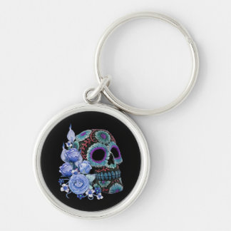 Llavero Floral Azul Floral Black Sugar Skull Day Of The De