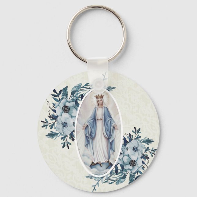 Llavero Floral azul |Madonna | Virgen María | Lace (Anverso)