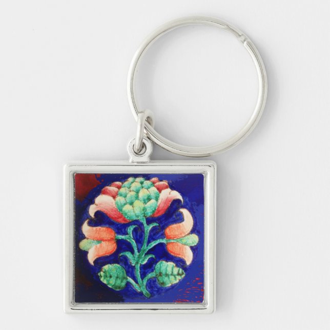 Llavero FLORAL , azul rosa verde (Frente)
