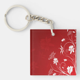 Llavero Floral blanca y roja moderna