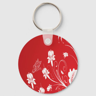 Llavero Floral blanca y roja moderna