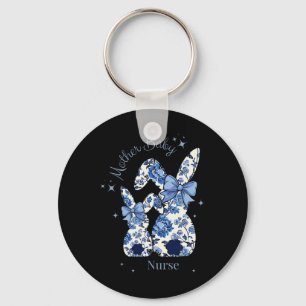Llavero Floral Blue Coquette Bow Bunny Easter Mother By