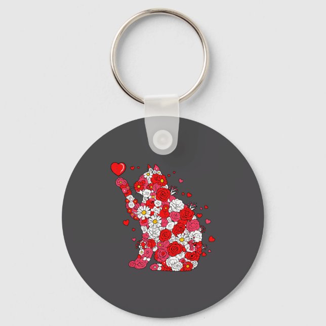 Llavero Floral Cat Heart Valentines Day Meow Kitty Kitten  (Anverso)