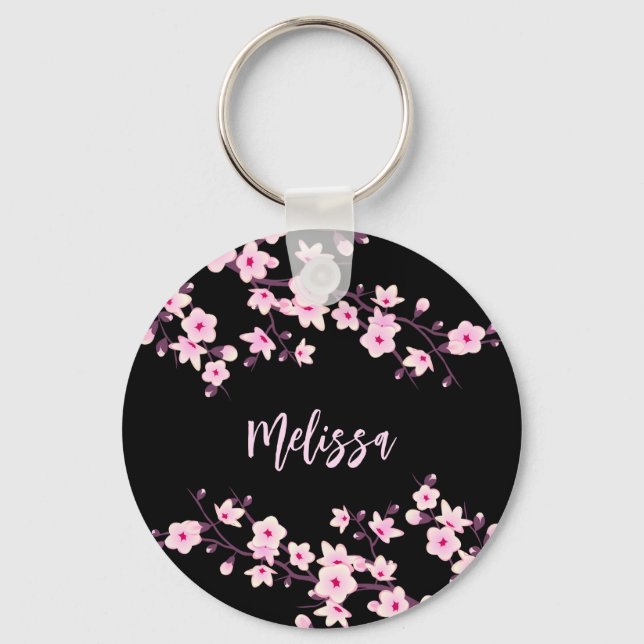 Llavero Floral Cherry Blossoms Black Pink (Anverso)