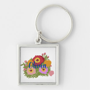 Llavero Floral colorida con nombre personalizado