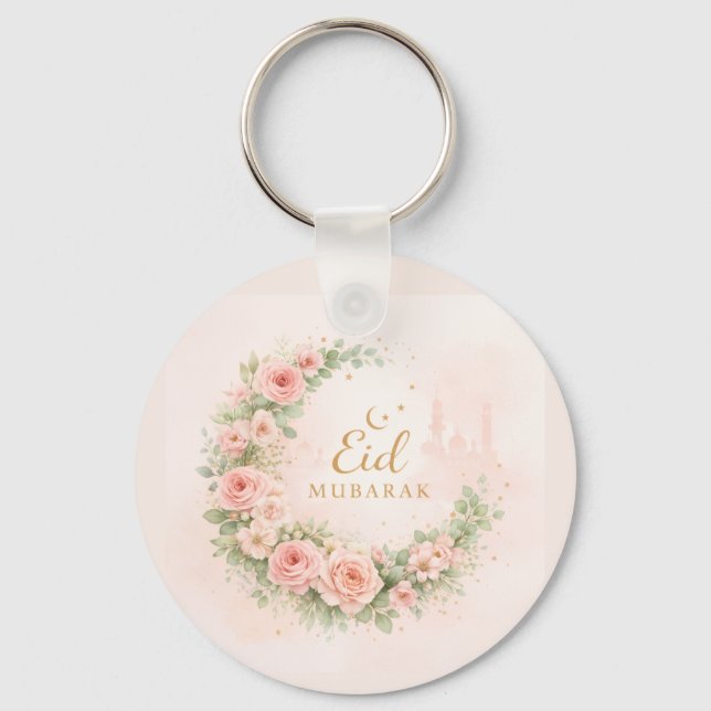 Llavero Floral Crescent Eid Mubarak Keychain– Soft Pink & (Anverso)