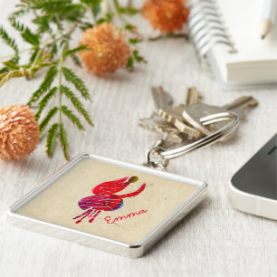 Llavero Floral de acuarela abstracta de fucsia