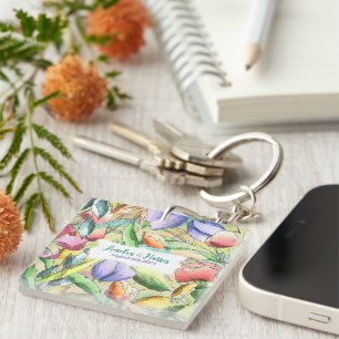 Llavero Floral de acuarela personalizada