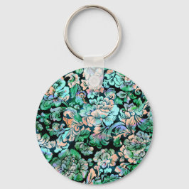 Llavero Floral de esténcil en verde y melena