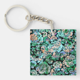 Llavero Floral de esténcil en verde y melena