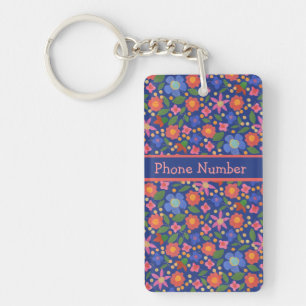 Llavero Floral de estilo de arte folclórico, cadena de cla