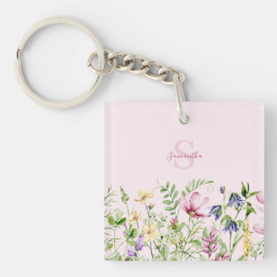 Llavero Floral de flores silvestres rosadas personalizadas
