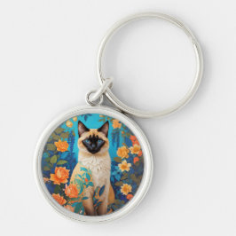 Llavero Floral de gato azul colorido de Siamese