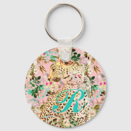 Llavero Floral de leopardo tropical hawaiano