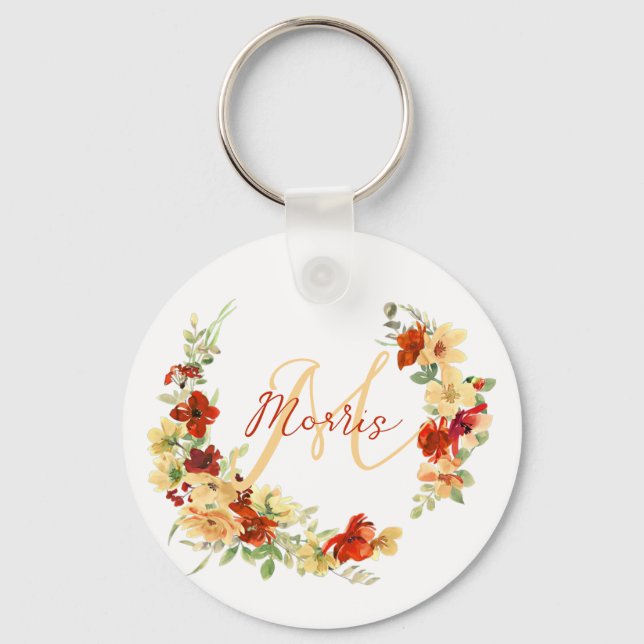 Llavero Floral de otoño personalizado  (Anverso)