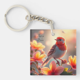 Llavero Floral de Pájaro Naranja