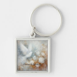 Llavero Floral de Paloma de Boda - Personalizable