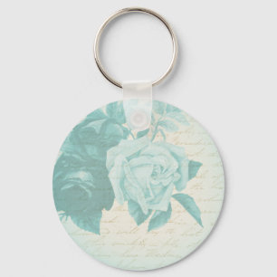 Llavero floral de rosa vintage elegante azul