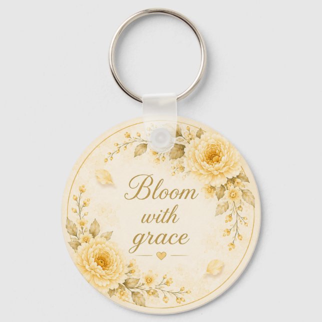 Llavero floral de seda editable en amarillo pastel (Anverso)