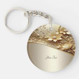Llavero Floral Dorado Ornamental Moderno con Perla