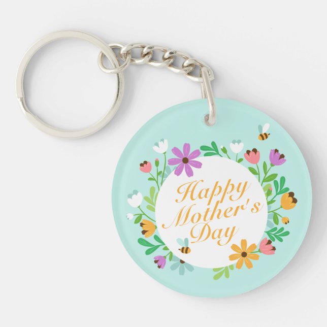 Llavero Floral elegante feliz día de la madre | Keychain (Frente)