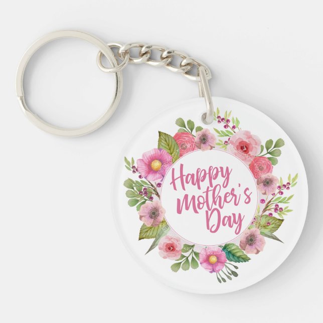 Llavero Floral elegante feliz día de la madre | Keychain (Frente)