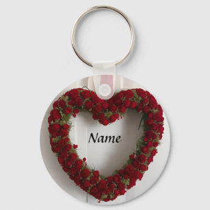 Llavero Floral en forma de corazón con rosas rojas