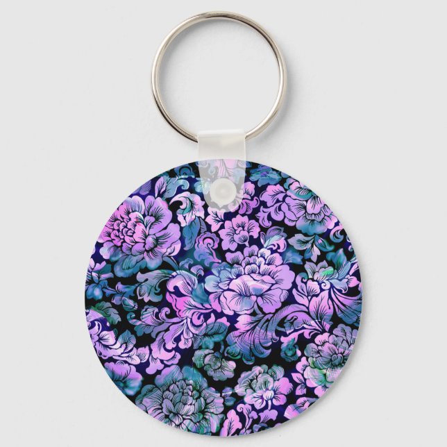Llavero Floral estilizada en morado (Anverso)