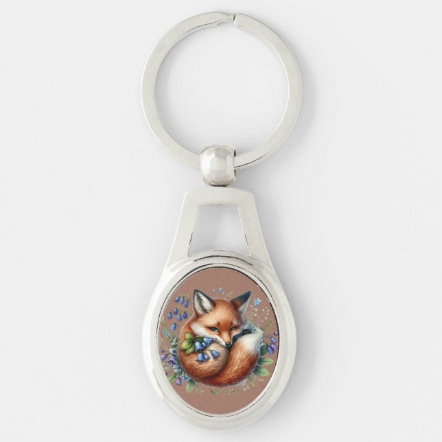 Llavero Floral Fox Botanical Woodland Art (Anverso)
