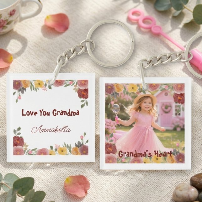 Llavero Floral Garden Grandma Photo Keychain (Floral Grandma photo keychain)