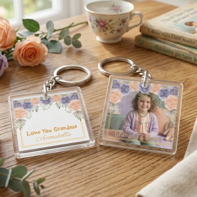 Llavero Floral Garden Grandma Photo Keychain (Floral Grandmother Photo Keychain)