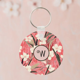 Llavero Floral Japonesa en Rosa Salmón Blanco Rojo con Ini