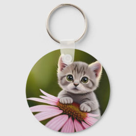 Llavero Floral lindo gato gris