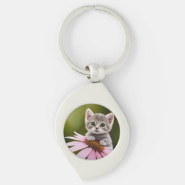 Llavero Floral lindo gato gris