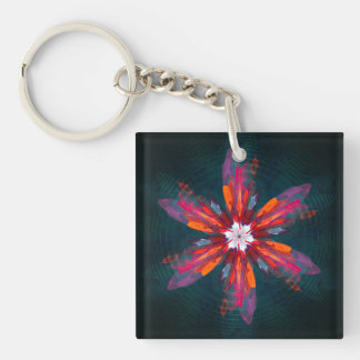 Llavero Floral Mandala Flores Naranja Azul Rojo Resumen