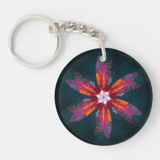 Llavero Floral Mandala Flores Naranja Azul Rojo Resumen