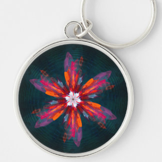 Llavero Floral Mandala Flores Naranja Azul Rojo Resumen