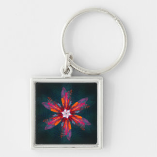 Llavero Floral Mandala Flores Naranja Azul Rojo Resumen