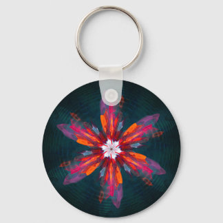 Llavero Floral Mandala Flores Naranja Azul Rojo Resumen
