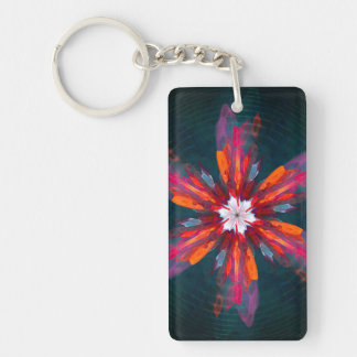 Llavero Floral Mandala Flores Naranja Azul Rojo Resumen