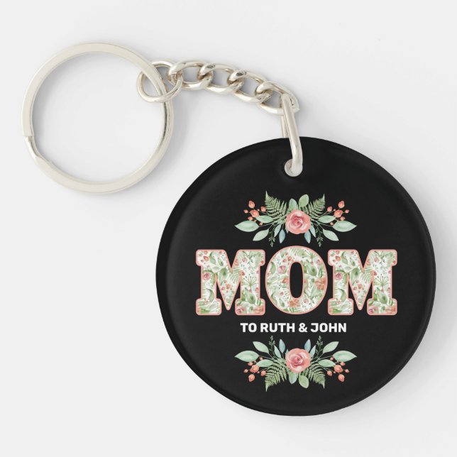 Llavero Floral Mom | Niños de mamá modernos nombran Día de (Frente)