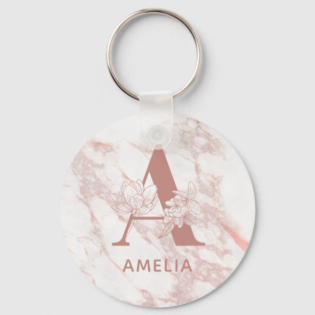Llavero Floral Monograma Rosa Rosa Rosa Dorado Marble Pers (Anverso)