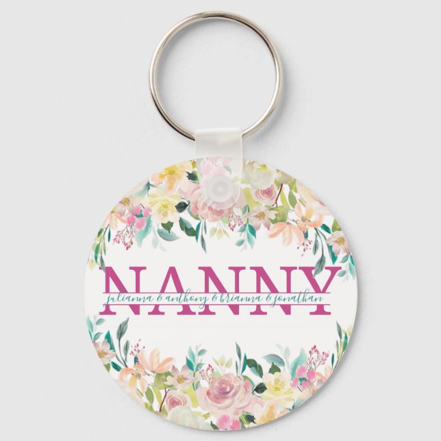 Llavero Floral Nanny split Monogram with grandkids names (Anverso)