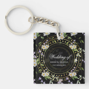 Llavero Floral negro y dorado, Boda