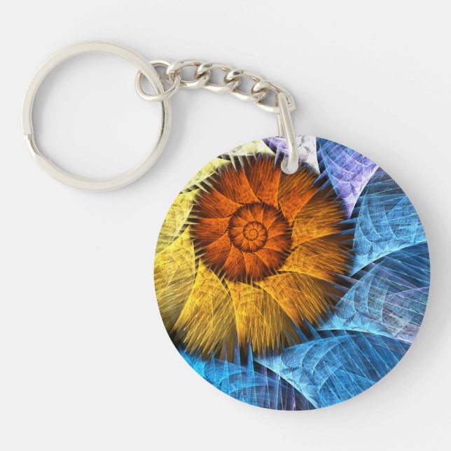 Llavero Floral Orange Yellow Blue Abstract Art (Frente)