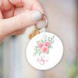 Llavero Floral personalizada<br><div class="desc">Esta cadena de bonitos está decorada con un ramo acuático de rosas y follaje en tonos rosa, coral y verde. Personalizable fácil. Utilice la opción Personalizar adicional para cambiar el tamaño, estilo o color del texto si lo desea. Porque creamos nuestra obra de arte no encontrarás esta imagen exacta de...</div>