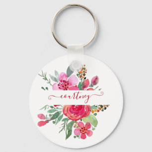 Llavero Floral personalizada con acuarela rosa