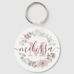 Llavero Floral personalizada de acuarela rosa