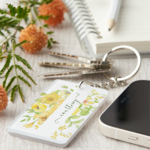 Llavero Floral personalizado de acuarela amarilla