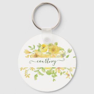Llavero Floral personalizado de acuarela amarilla